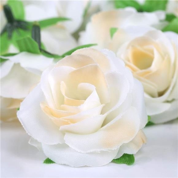 50pc Cream White Roses Artificial Flowers Bulk 1.6" Small Silk Fake Flower Heads - Picture 3 of 5